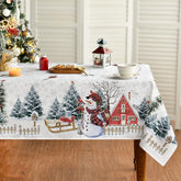Horaldaily Christmas tablecloth with snowman and trees enhances festive dining ambiance