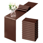 Horbaunal brown satin table runner with smooth drape for elegant wedding tables.
