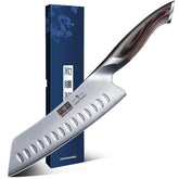 HOSHANHO 7-Inch blade close-up showing laminated steel and edge precision for clean slices