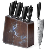 HOSHANHO 8-piece knife set with magnetic block keeps knives securely organized.