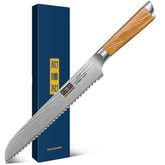 HOSHANHO bread knife 8-inch Damascus blade close-up for ultra-clean cuts