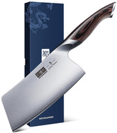 HOSHANHO 7-Inch Cleaver edge close-up shows precision cutting capability.