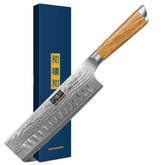 HOSHANHO Damascus Nakiri knife 6.5 inch blade for precise vegetable slicing.