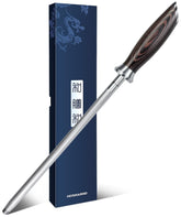 HOSHANHO honing rod 10inch with ergonomic pakkawood handle for precise sharpening.