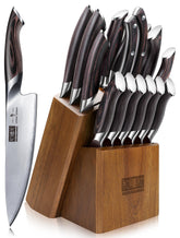 HOSHANHO knife set displayed with wood block for organized, easy access during meal prep