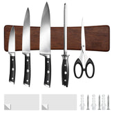 HOSHANHO knife strip in acacia wood keeps knives secure and within reach.