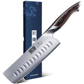 HOSHANHO Nakiri knife edge close-up for precise, effortless cuts