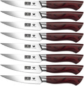 HOSHANHO steak knife set of 8 pieces with 4.5-inch blades for precise slicing.