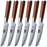 HOSHANHO steak knife blade close-up, sharp Japanese steel for precise cuts.