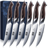 HOSHANHO steak knives set of 6 closeup razor edge showcases effortless slicing.