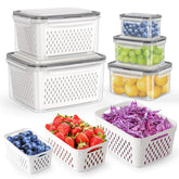 HOTEC 5-pack large fruit storage set shown as versatile fridge organizer.