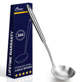 HOTEC soup ladle with a 13.7-inch handle for safe stirring and serving.