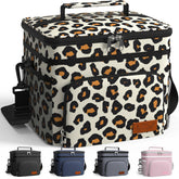 HOTOR lunch bag brown leopard with front pocket keeps napkins and essentials organized for work and travel.