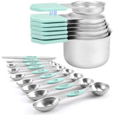 HOUJIP 16-piece magnetic measuring cups in mint for compact storage.