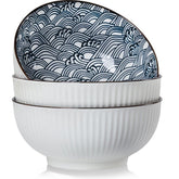 Houlu pho bowl, 8-inch wide with blue wave pattern, ideal for soups.