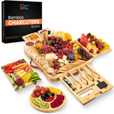 House Ur Home large bamboo charcuterie board with hidden drawers for organized knife storage.