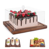 HouseJoy acacia wood cake stand with lid for dust-free, elevated cake display.