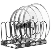 Housolution pot lid organizer with deeper U-dividers for secure lid storage.