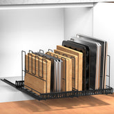 Housolution pull-out baking tray organizer, expandable to fit wider cabinets for organized bakeware.