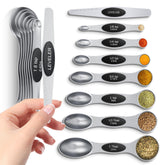 Howgoody magnetic measuring spoons set with strong magnets for tidy, efficient storage.