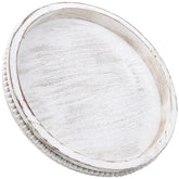 Hrastany round wood serving tray with beaded edge for elegant whitewashed display