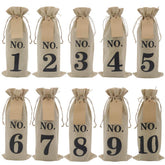 HRX Package burlap wine bag with drawstring open for quick bottle access.