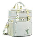 HSHRICH lunch bag with green flowers, front view, ideal for daily work or picnics.