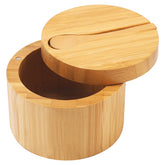 HTB bamboo salt cellar with swivel lid and magnetic closure for quick seasoning