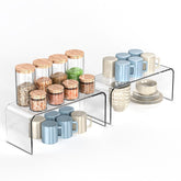 HTRYBNES clear cabinet shelf organizer keeps spice jars visible and accessible.