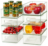 Hudgan clear storage bin for fridge organization and quick access to produce.