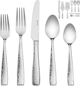 Hudson Essentials hammered 68-piece set with elegant finish for refined table settings.