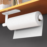 HUFEEOH adhesive paper towel holder under cabinet in a clean kitchen setup for easy access