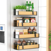 HuggieGems 4-pack magnetic spice racks mounted on fridge side for easy access.