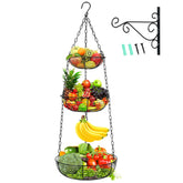 HULISEN 3-tier hanging fruit basket offering space-saving organization for kitchen