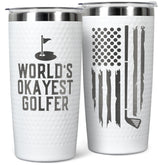 HUNIGIFT Worlds Golfer Tumbler front view, stylish golf gift for men