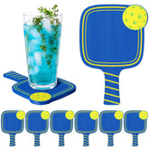 Hushee Dinkball blue paddle coaster for protecting surfaces from heat and moisture.