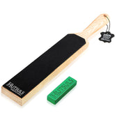 Hutsuls double-sided leather strop paddle face showing honing surface for precise edge refinement
