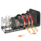HuuDraLono under-cabinet pot and pan organizer keeps cookware within easy reach.