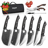 Huusk Serbian knife set 6pc laid out for organized kitchen prep
