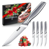 Huusk serrated steak knives with 4.5-inch blades offering precise dining cuts.