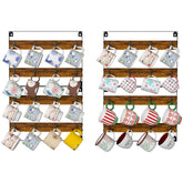 Huxitocan rustic wood mug rack on wall displaying 32 mugs.