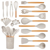Hvygss 26pc kitchen utensils set with wooden handles for versatile, comfortable cooking.