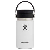 Hydro Flask 12 oz wide mouth bottle with Flex Sip Lid in white for hot or cold drinks