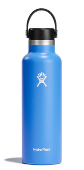 Hydro Flask 21 oz Cascade Blue bottle front view shows durable insulated design for all-day hydration.