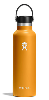 Hydro Flask 21oz fossil brown bottle with standard mouth for easy ice and sipping.