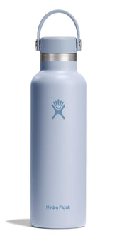 Hydro Flask 21 oz Surf Blue bottle seen from the side, ready for travel.