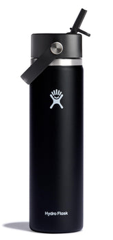 Hydro Flask 24 oz wide-mouth bottle with flex straw cap for easy one-handed sipping.