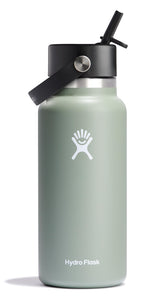Hydro Flask 32 oz Wide Mouth Agave with Flex Straw Cap keeps drinks cold.