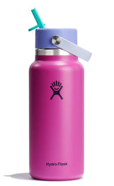 Hydro Flask 32 oz wide-mouth bottle with flex straw cap for easy one-handed sipping.