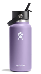 Hydro Flask 32 oz wide-mouth bottle with leakproof cap keeps drinks cold for 24 hours.